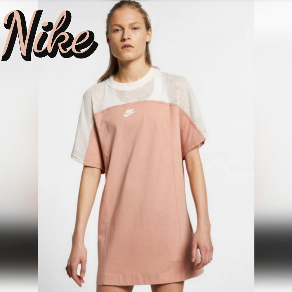 Nike Rose Pink and White Mesh-Panel Mini Dress